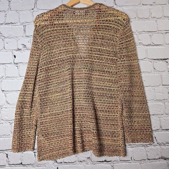 Jones New York Crochet Knit Multicolor Red Yellow Button Up Cardigan Sweater - Picture 7 of 9